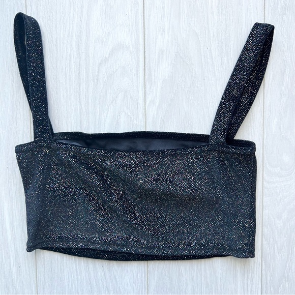 FASHIONKILLA Square Neck Crop Top & Flare Pant Two Piece in Black w/ Glitter - Picture 9 of 16